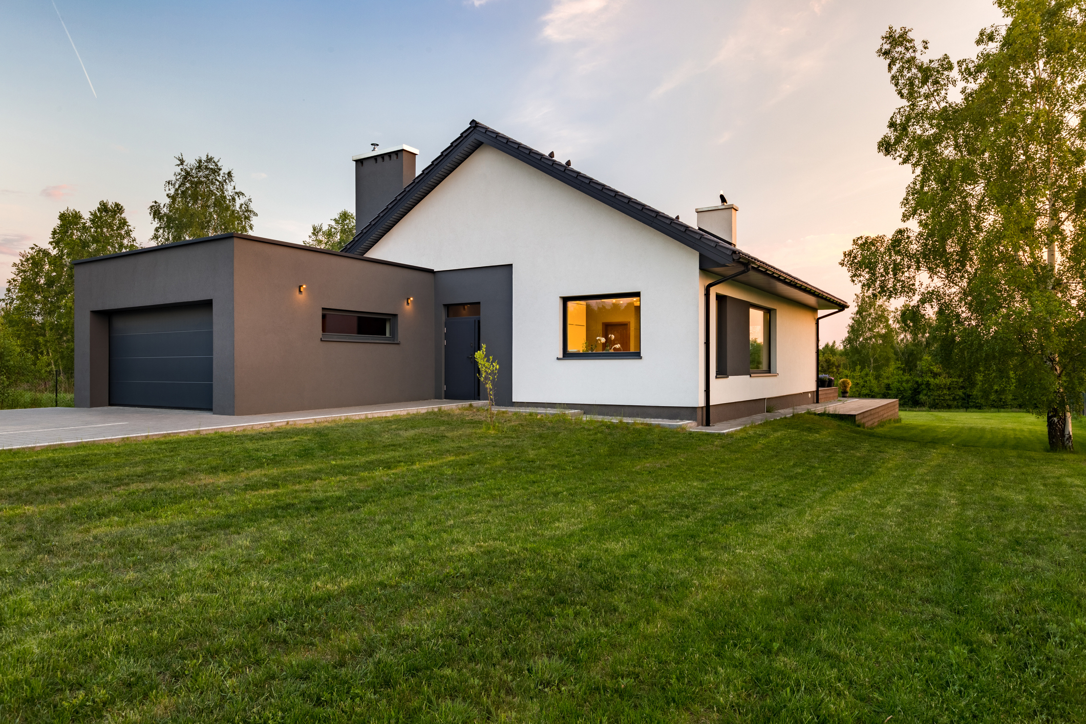 A modern home and frontyard